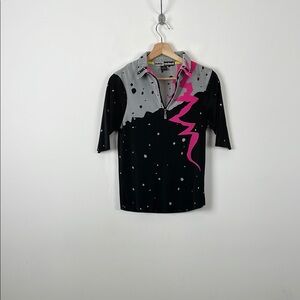 Jamie Sadock Golf Short Sleeve 1/4 Zip Women's S Black and Pink Graphic Shirt